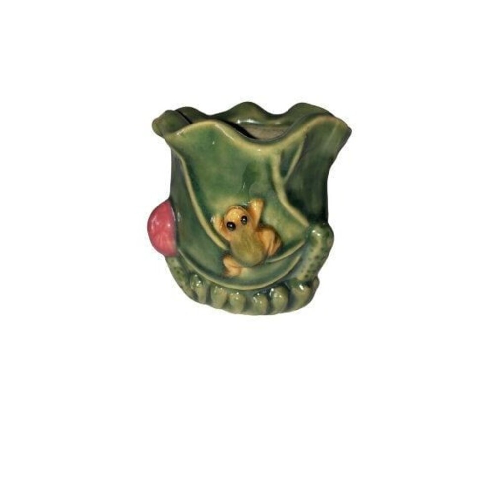 Vintage Frog Mushroom Planter Decoware AAA Imports Ceramic Vase Florida USA '70s